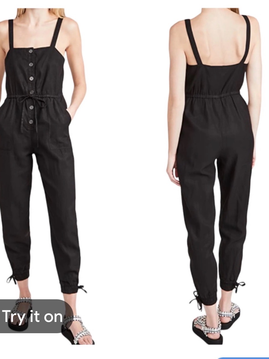 Alice + Olivia Black Button-Front Drawstring Jumpsuit